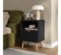 [en.casa] Table de Chevet Nand Tiroir et Compartiment 55 x 40 x 30 cm Noir | façade rainurée, table d'appoint, bout de canapé, chambre, salon, entrée, bureau, rangement, stockage, style moderne