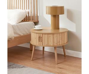[en.casa] Table de Chevet Nordkapp II avec 2 Portes Coulissantes Compartiment de Rangement Design Scandinave Intemporel Table d'Appoint Pratique Bambou 45 x 60 cm Naturel