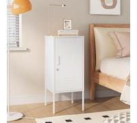 [en.casa] Table de Chevet Table de Nuit Petite Armoire Meuble de Rangement avec Poignée à Gauche Porte Verrouillable Pieds Réglables Fentes d'Aération pour Chambre Bureau Acier 82 x 35 x 35 cm Blanc