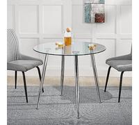 Table à manger ronde Humppila verre trempé acier 75 x 80 cm transparent chrome