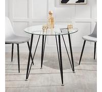 [en.casa] Table Ronde en Verre pour Salle à Manger Petite Table Stylée pour Salon Cuisine Chambre Bureau Café Verre Trempé Acier Laqué 72 x 80 cm Transparent Noir