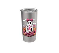 En octobre, nous portons un ruban rose Spooky Ghost pour le cancer du sein Gobelet isotherme en acier inoxydable double paroi