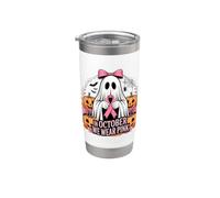 En octobre, nous portons un ruban rose Spooky Ghost pour le cancer du sein Gobelet isotherme en acier inoxydable double paroi