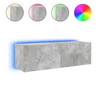 ""En solde"" Armoire TV murale - CLOUD - Meuble TV Suspendu Flottant - avec lumières LED - - gris béton 100x35x31 cm LL2466