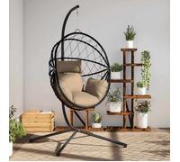 ""En solde"" Chaise suspendue - BURKE - fauteuil œuf suspendu - en forme d'œuf et support taupe rotin et acier J5852