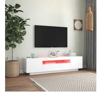 En soldes - MEUBLE HI-FI - Blanc - Armoire TV - Meuble TV avec lumières LED - avec étagères - blanc 160x35x40 cm_4302