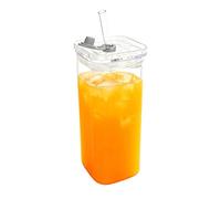 en Verre Carrés Gobelet Carré Avec Couvercle Et Pailles