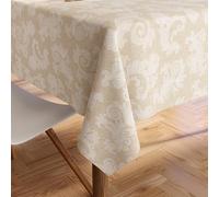 Encasa XO 4 to 6 Seater Tableau à Manger 145x180 cm (57x72 in) I Floral Beige Jacquard Style Imprimé sur Chambray Homespun Cotton I pour Les réunions de Famille, Parties I Lavable