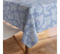 Encasa XO 6 to 8 Seater Tableau à Manger 145x240 cm (57x94 in) I Floral Bleu Jacquard Style Imprimé sur Chambray Homespun Cotton I pour Les réunions de Famille, Parties I Lavable