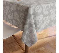 Encasa XO 8 to 10 Seater Tableau à Manger 145x300 cm (57x118 in) I Floral Gris Jacquard Style Imprimé sur Chambray Homespun Cotton I pour Les réunions de Famille, Parties I Lavable