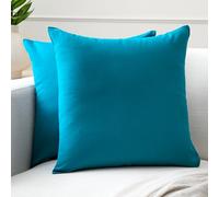 Encasa XO Couvre-oreillers de Lancement de Coton Ensemble de 2 I 16x16 in (40x40 cm) - Azul Bleu i Pas d'insert I Plaine Square Cas d'oreiller I Lavable| Utilisation intérieure Uniquement