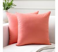 Encasa XO Couvre-oreillers de Lancement de Coton Ensemble de 2 I 16x16 in (40x40 cm) - Corail i Pas d'insert I Plaine Square Cas d'oreiller I Lavable| Utilisation intérieure Uniquement
