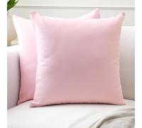 Encasa XO Couvre-oreillers de Lancement de Coton Ensemble de 2 I 16x16 in (40x40 cm) - Rose Clair i Pas d'insert I Plaine Square Cas d'oreiller I Lavable| Utilisation intérieure Uniquement