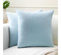 Encasa XO Couvre-oreillers de Lancement de Coton Ensemble de 2 I 18x18 in (45x45 cm) - Glace Bleue i Pas d'insert I Plaine Square Cas d'oreiller I Lavable| Utilisation intérieure Uniquement