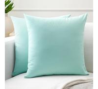 Encasa XO Couvre-oreillers de Lancement de Coton Ensemble de 2 I 20x20 in (50x50 cm) - Bleu d'oeuf i Pas d'insert I Plaine Square Cas d'oreiller I Lavable| Utilisation intérieure Uniquement