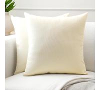 Encasa XO Couvre-oreillers de Lancement de Coton Ensemble de 2 I 24x24 in (60x60 cm) - Naturel i Pas d'insert I Plaine Square Cas d'oreiller I Lavable| Utilisation intérieure Uniquement