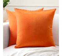 Encasa XO Couvre-oreillers de Lancement de Coton Ensemble de 2 I 24x24 in (60x60 cm) - Orange i Pas d'insert I Plaine Square Cas d'oreiller I Lavable| Utilisation intérieure Uniquement