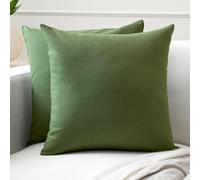 Encasa XO Couvre-oreillers de Lancement de Coton Ensemble de 2 I 24x24 in (60x60 cm) - Vert Feuille i Pas d'insert I Plaine Square Cas d'oreiller I Lavable| Utilisation intérieure Uniquement