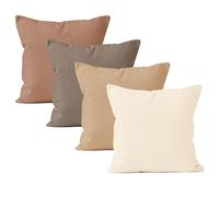 Encasa XO Couvre-oreillers de Lancement de Coton Ensemble de 4 I 18x18 in (45x45 cm) - Combo Beige i Pas d'insert I Plaine Square Cas d'oreiller I Lavable| Utilisation intérieure Uniquement