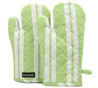 Encasa XO Gants de Four en Coton résistant à la Chaleur (Lot de 2) - pour la Cuisson, la pâtisserie et la Manipulation d’ustensiles Chauds - 18x30 cm, Rayures Citron Vert Franca