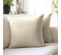 Encasa XO Housse De Coussin 40x40 cm Lot De 2 Housses De Coussin De Canapé en Velours Matelassé De Couleur Unie | Housses Uniquement sans Insert | Tissu Matelassé des Deux Côtés | Crème