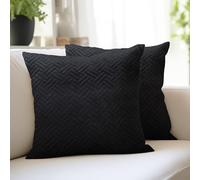 Encasa XO Housse De Coussin 50x50 cm Lot De 2 Housses De Coussin De Canapé en Velours Matelassé De Couleur Unie | Housses Uniquement sans Insert | Tissu Matelassé des Deux Côtés | Noir