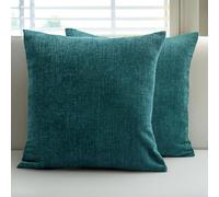 Encasa XO Housse de Coussin en Chenille Lot de 2 | Azul Bleu - (16"x16") (40x40 cm) | Housses de Coussin Carrées Décoratives pour Canapé, Décoration Maison, Sofa