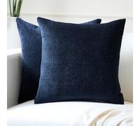 Encasa XO Housse de Coussin en Chenille Lot de 2 | Bleu Marine - (18"x18") (45x45 cm) | Housses de Coussin Carrées Décoratives pour Canapé, Décoration Maison, Sofa