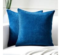 Encasa XO Housse de Coussin en Chenille Lot de 2 | Bleu Royal - (20"x20") (50x50 cm) | Housses de Coussin Carrées Décoratives pour Canapé, Décoration Maison, Sofa