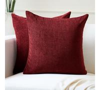 Encasa XO Housse de Coussin en Chenille Lot de 2 | Bordeaux - (20"x20") (50x50 cm) | Housses de Coussin Carrées Décoratives pour Canapé, Décoration Maison, Sofa