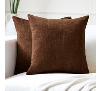 Encasa XO Housse de Coussin en Chenille Lot de 2 | Chocolat - (20"x20") (50x50 cm) | Housses de Coussin Carrées Décoratives pour Canapé, Décoration Maison, Sofa