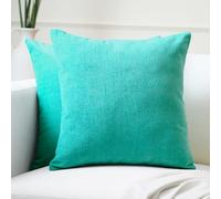 Encasa XO Housse de Coussin en Chenille Lot de 2 | Turq - (24"x24") (60x60 cm) | Housses de Coussin Carrées Décoratives pour Canapé, Décoration Maison, Sofa