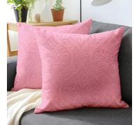 Encasa XO Housse De Coussin pour Canapé 40x40 cm Rose en Velours Gaufré de Housses de Coussin Douces et Chambres Élégants | Lot de 2 | Uniquement des Housses, Pas d'inserts