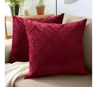 Encasa XO Housse De Coussin pour Canapé 50x50 cm Bordeaux en Velours Gaufré de Housses de Coussin Douces et Chambres Élégants | Lot de 2 | Uniquement des Housses, Pas d'inserts