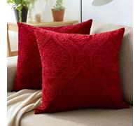 Encasa XO Housse De Coussin pour Canapé 60x60 cm Rouge en Velours Gaufré de Housses de Coussin Douces et Chambres Élégants | Lot de 2 | Uniquement des Housses, Pas d'inserts