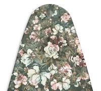 Encasa XO Housse Table à Repasser, Feutre Épais 125x39 cm | Roses vertes, Coton Haute Performance | Rembourrage Fibres 5 mm | Résistant Chaleur & Vapeur | Serrage Élastique & Clip