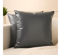 Encasa XO Housses de Coussin en Similicuir 45x45 cm Lot de 2| Taies d'oreiller décoratives Style Ferme Moderne sans Inserts pour extérieur, Salon, Chambre, canapé - Gris foncé
