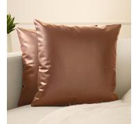 Encasa XO Housses de Coussin en Similicuir 60x60 cm Lot de 2| Taies d'oreiller décoratives Style Ferme Moderne sans Inserts pour extérieur, Salon, Chambre, canapé - Bronzer