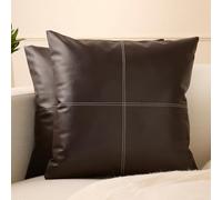 Encasa XO Housses de Coussin en Similicuir 60x60 cm Lot de 2| Taies d'oreiller décoratives Style Ferme Moderne sans Inserts pour extérieur, Salon, Chambre, canapé - Couture Marron foncé