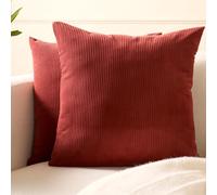 Encasa XO Housses de Coussin en Velours côtelé 50x50 cm, Lot de 2, Motif bohème rayé, Doux et texturé | Housses de Coussin pour la décoration intérieure, pour canapé, Salon, lit Brun Rouille