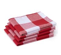 Encasa XO Lot de 4 torchons de Cuisine en Coton pour Vaisselle à séchage Rapide, 70 x 45 cm, très absorbants, pour Le Nettoyage des Assiettes et des Verres, Carreaux Rouges de Buffle