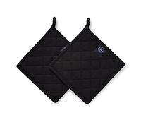 Encasa XO Maniques en Coton résistant à la Chaleur avec Boucle de Suspension - Lot de 2 - Plein Noir - Coussin Chauffant Quotidien matelassé Polyvalent pour la Cuisine - 21 cm
