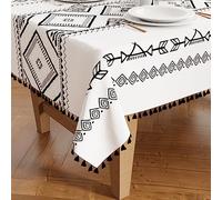Encasa XO Nappe Carrée Imprimée, à Pompons 140x140 cm | Panneau bohème, 4 Seater | Tissu Polyester | Lavable en Machine | Anti-Tache | Usage Intérieur & Extérieur