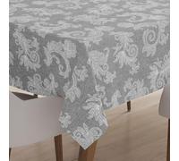 Encasa XO Nappe Coton Chambray, Style Jacquard 145x145 cm Gris | 100% Coton Pur | Motif Floral Imprimé | Pour Table 4 Seater | Lavable en Machine | Fêtes & Repas de Famille