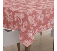 Encasa XO Nappe Coton Chambray, Style Jacquard 145x145 cm Rouge | 100% Coton Pur | Motif Floral Imprimé | Pour Table 4 Seater | Lavable en Machine | Fêtes & Repas de Famille