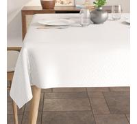 Encasa XO Nappe Imperméable Texturée, Carrée 120x120 cm Blanc | Polyester Epais & Durable | Pour Table 4 Seater | Motifs Zigzag ZZ | Résistant aux Plis | Lavable en Machine
