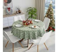 Encasa XO Nappe Rectangulaire Imprimée, 100% Coton 57"- Round Grandes Feuilles Vertes