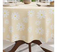 Encasa XO Nappe Rectangulaire Imprimée, 100% Coton 57"- Round Marguerite Beige