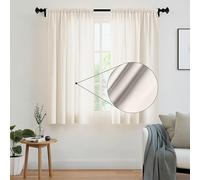 Encasa XO Rideaux Solides en Polyester avec Cravate, 140x183 cm Window Ensemble de Panneaux de 2 - Crème Poly, Poche de Canne, filtrage léger, Rideaux pour la Porte, Chambre, Salon