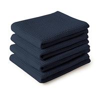 Encasa XO Serviettes de Cuisine et Gants de Toilette en Coton | Bleu Marine | Torchon Texturé et à Tissage Plat | Ensemble de Torchons | 70x45 cm | Réutilisable et Séchage Rapide Lot de 4